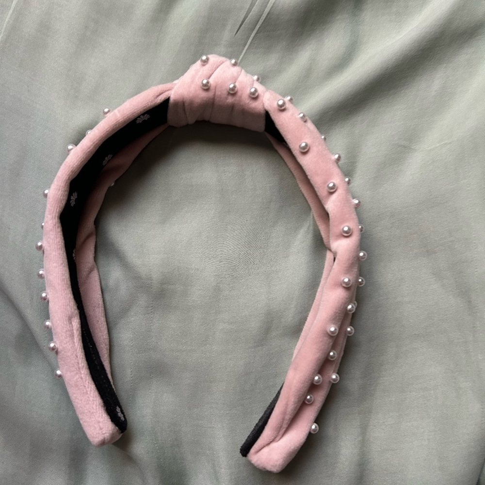 Lele Sadoughi Blush Pearl Velvet Slim Headband
